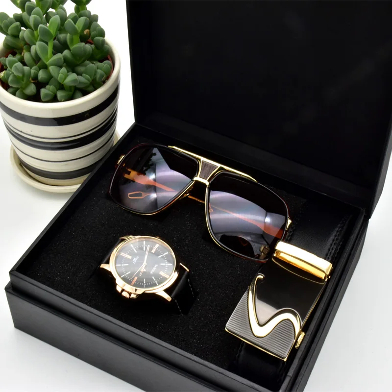 High quality men's business gift set sunglasses belt boy birthday surprise quartz watch gift box New Year's gift including box