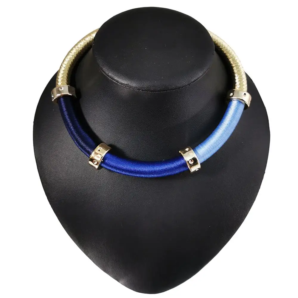 Fashion Handmade Rope Chain Statement Necklaces Women Simple Torques Gold Color Rigid Blue Choker Necklace Collar Bohemian