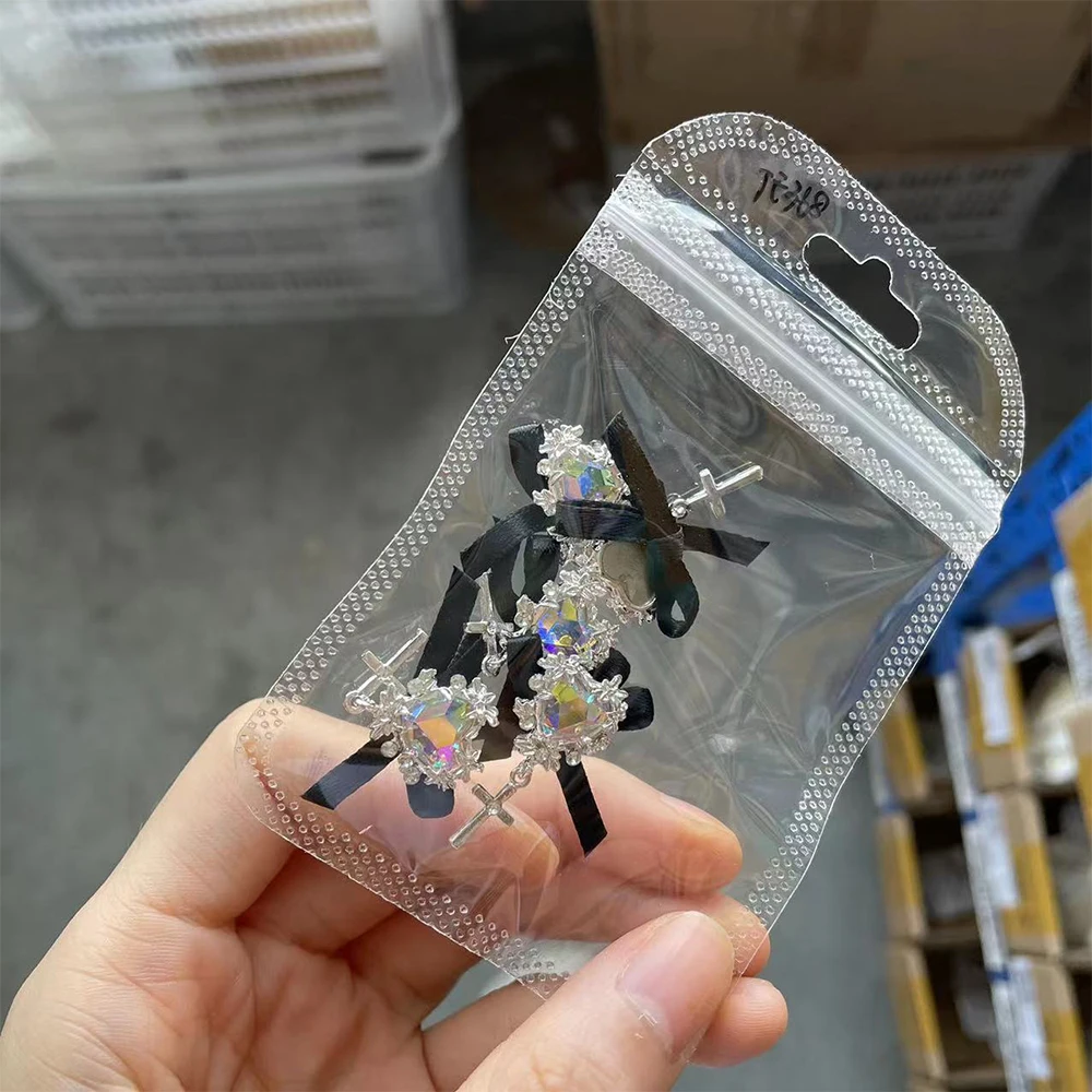 5pcs/com Diablo Gothic Lolita Nail Charms Bowknot (AB, White, Red) Glass Crystal Jewel Christ Cross Nail Art Goth Charms 15*28MM