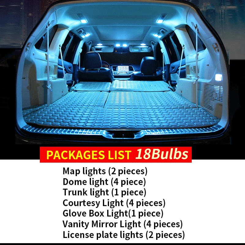 18pcs Bright Auto Interior LED Light Bulbs White Canbus Kit For 2017-2019 Honda Odyssey Map Dome Vanity Mirror Lamp