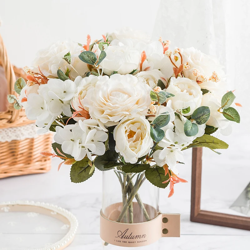 1pc 30CM rose Bouquet Silk Peony Artificial Flowers Christmas Decorations for Home Diy Crafts Autumn Decoration Wedding Supplies
