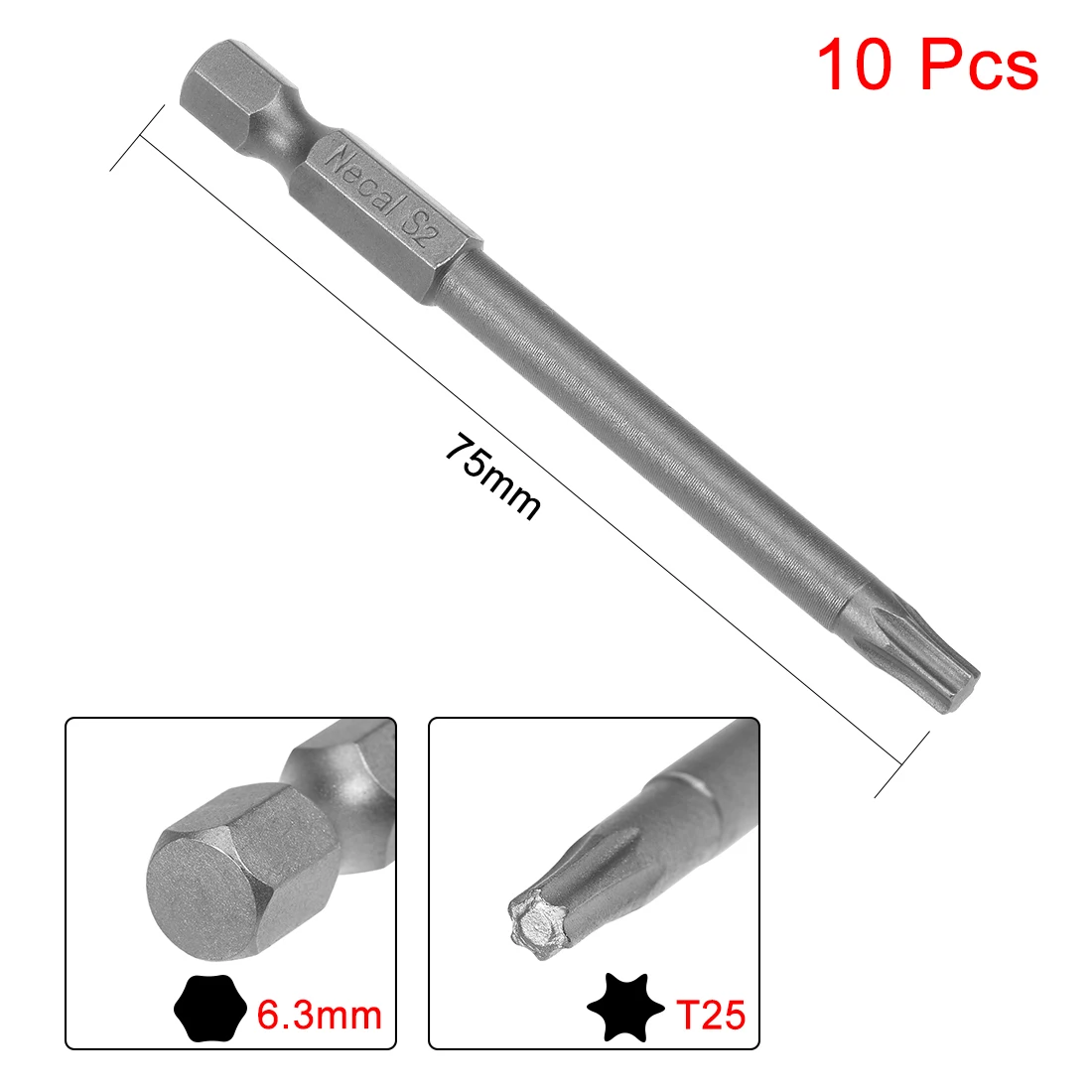 Uxcell-destornillador magnético de cabeza Torx T25, 10 piezas, 75mm de largo, 1/4 ", vástago hexagonal S2, acero de alta aleación