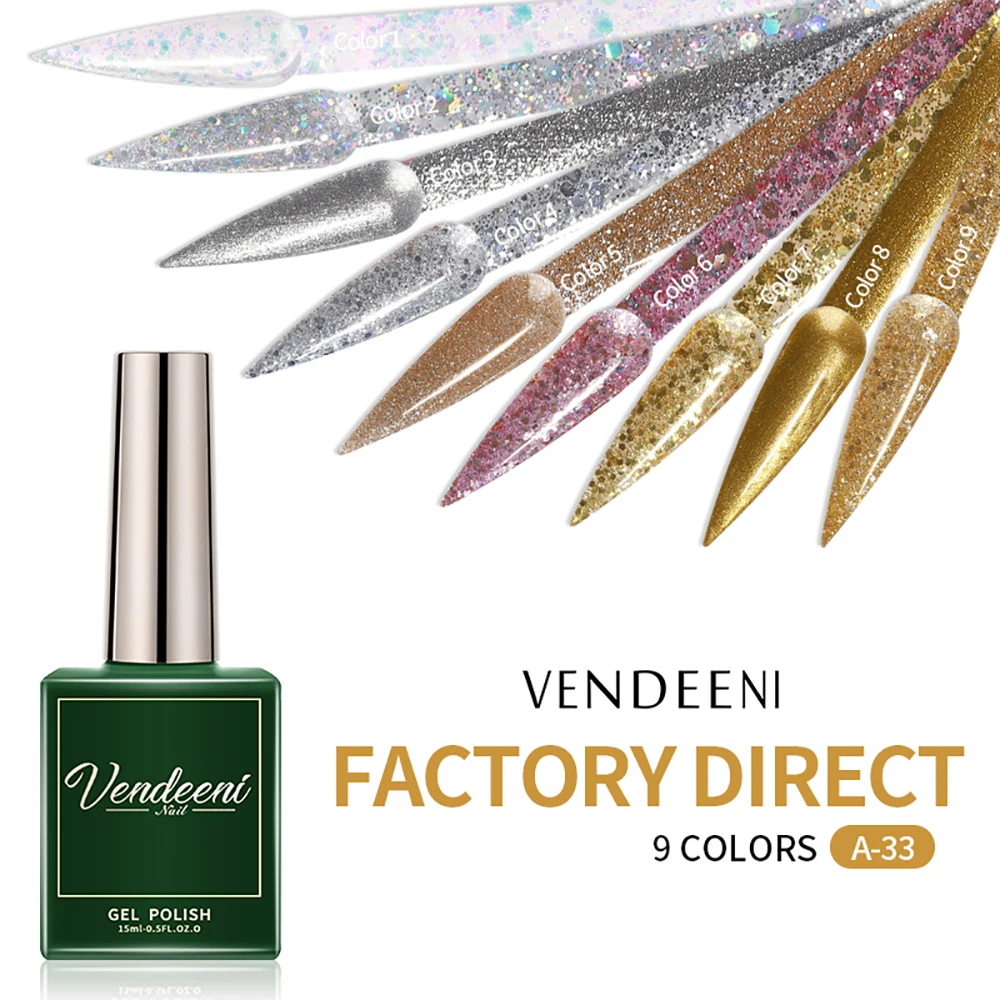 

Vendeeni Glitter Sequins Gel Nail Polish Semi-permanent Soak Off UV LED Gel Varnish For Manicure 15ml Nail Art Gel Lacquers