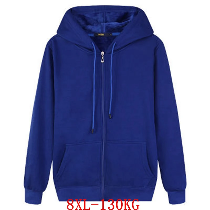 Men's large size hooded sweatshirt autumn and winter 5XL 6XL 7XL 8XL long sleeve zipper thick fleece black blue gray large size