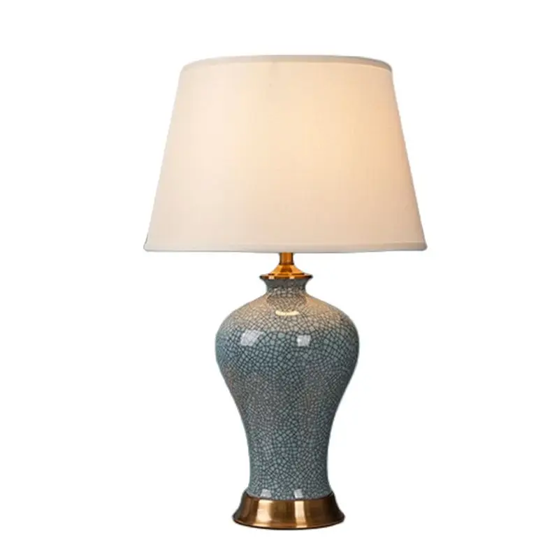 

American Ice Slice Plum Vase Ceramic Table Lamp Bed Room Foyer Study Vinatge Classical Blue Porcelain Desk Reading Light TD093