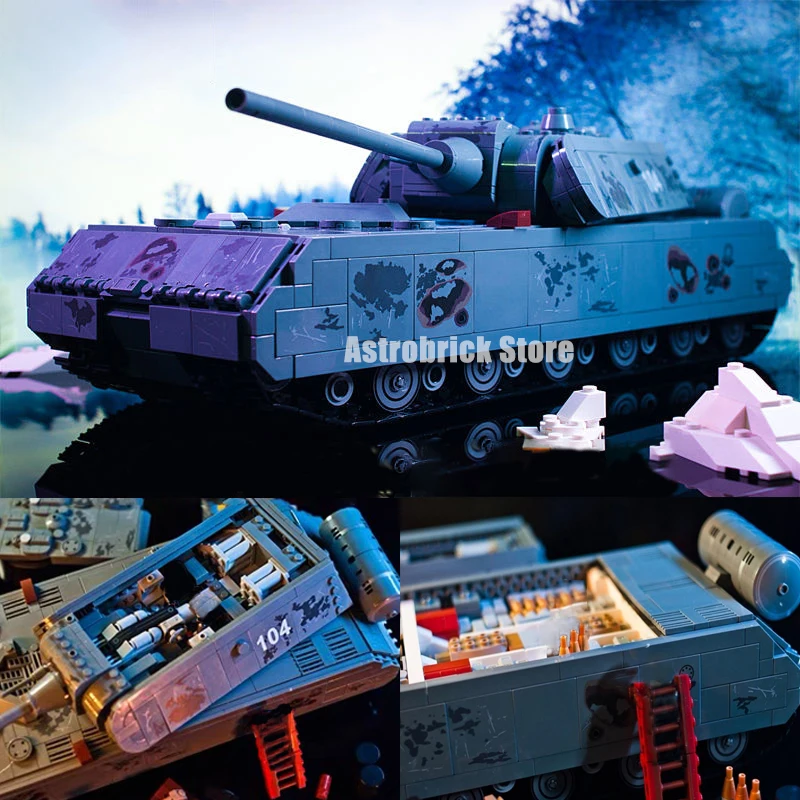 

Немецкий танк Panzer VIII Maus, строительные блоки MOC, военная мышь, тяжелый бронированный танк, кирпичи, модель, игрушки для детей, подарок на день рождения