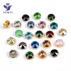 YANRUO 1122 Rivoli Glass Strass Crystal Fancy Stones Metal Setting DIY Pointed Back Sew On Rhinestones For Crafts