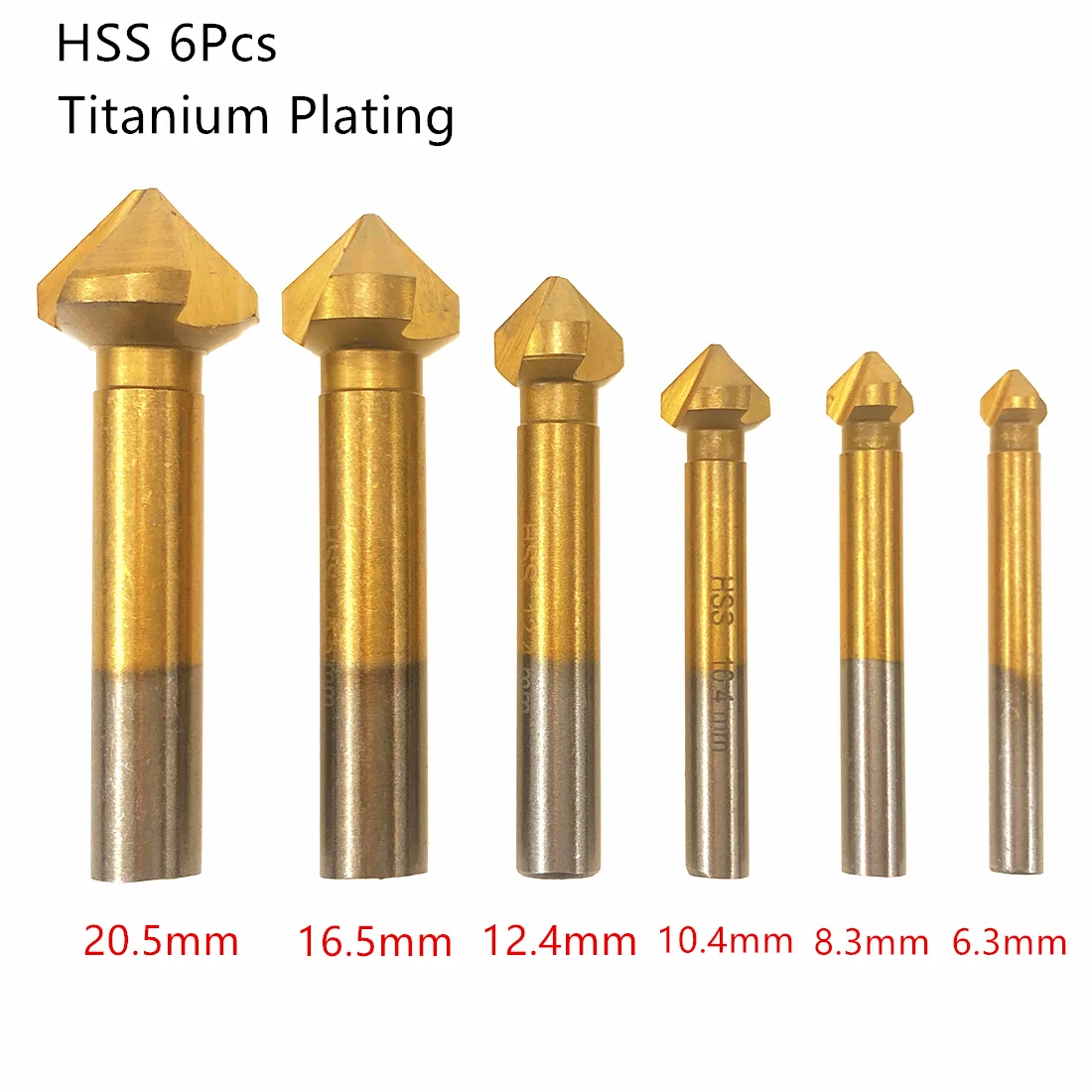 

6Pcs 90 Degree 3 Flute HSS Countersink Drill Bit Titanium Coating Titanize 6.3-20.5mm Chamfer Cutter Drill Bits Set For Woodwork