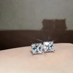 Princess cut Lab Diamond Stud Earring Real 925 sterling silver Jewelry Engagement Wedding Earrings for Women Bridal Party Gift