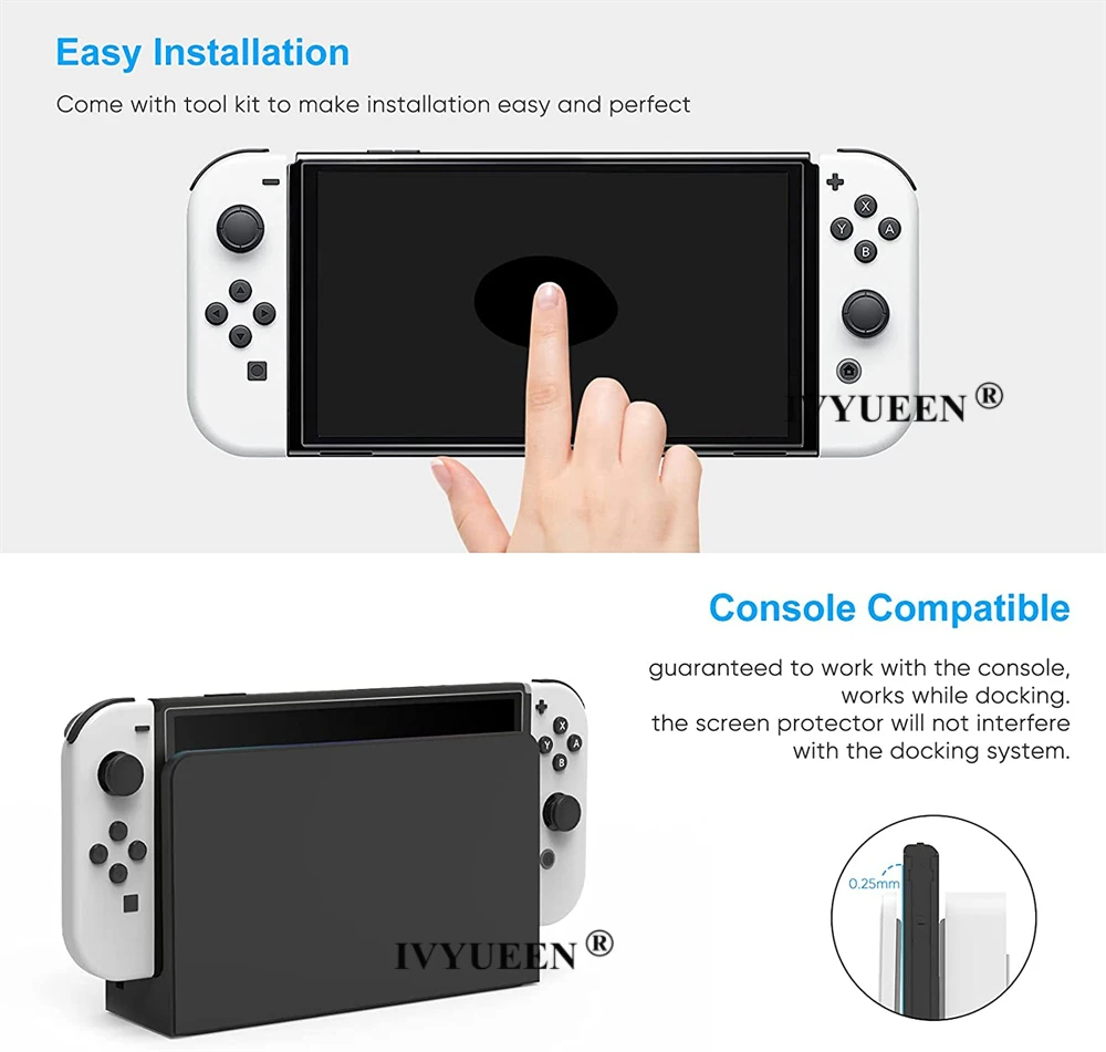 IVYUEEN 3 Tempered Glass 9H HD Screen Protector Film for Nintendo Switch OLED Screen Protector for Switch OLED Game Accessories