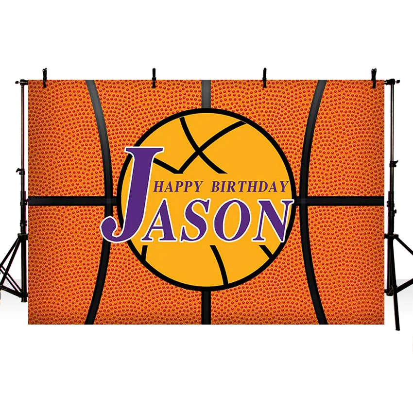 ที่กำหนดเอง Happy Birthday Party Photocall ฉากหลังบาสเกตบอล Boy นักกีฬาการถ่ายภาพพื้นหลังสตูดิโอถ่ายภาพ Photozone Decor