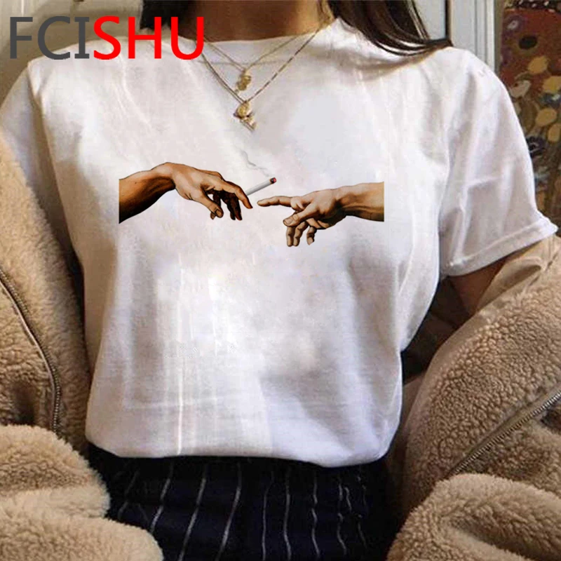 New Michelangelo Funny Cartoon Tshirt Women Grunge Aesthetic Hand Print T-shirt Graphic Oversized Tshirt Casual Top Tees Female