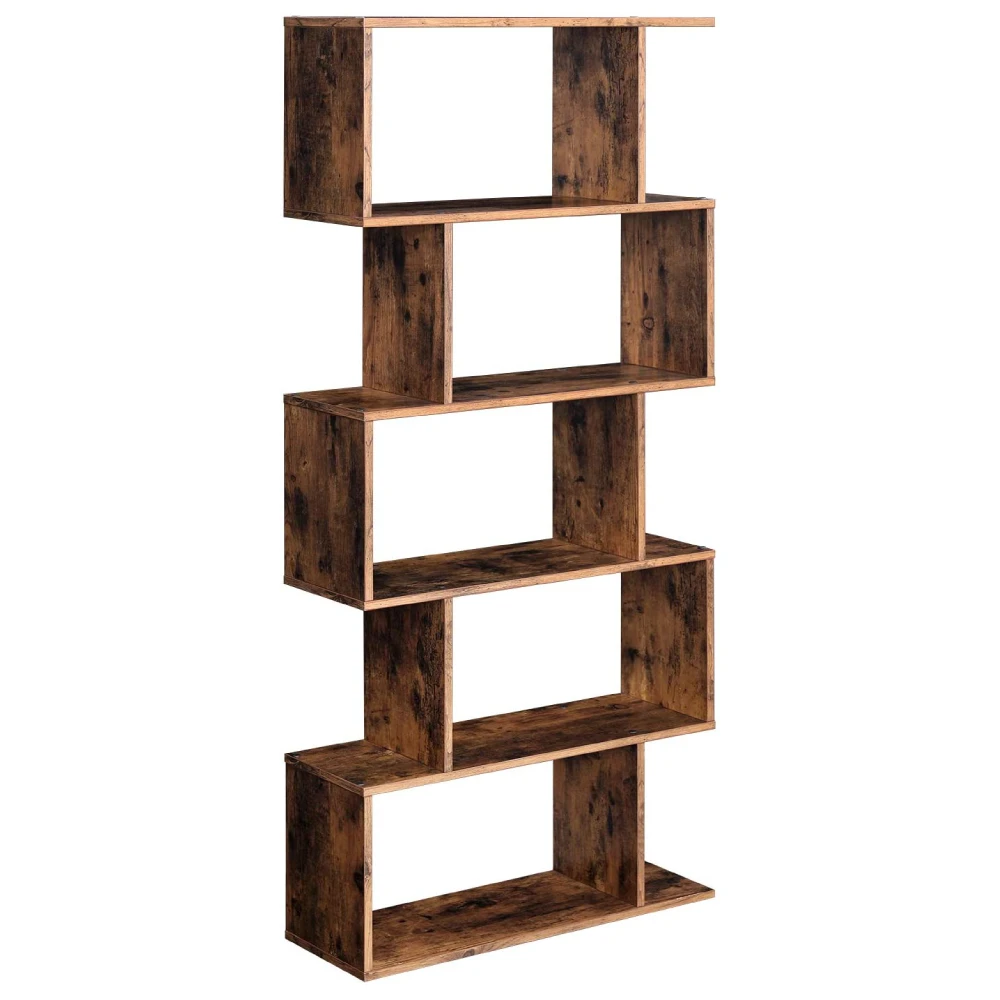 Industiral Wooden Bookcase  5-Tier Display Shelf and Room Divider  Freestanding Storage Shelving Bookshelf