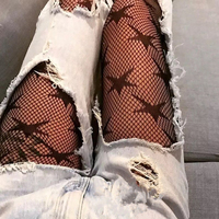 Fashion Cool Star Printed Fishnet Tights Erotic Hollow Out Sexy Mesh Pantyhose Punk Pattern Pantyhose Black Women Tight Lingerie
