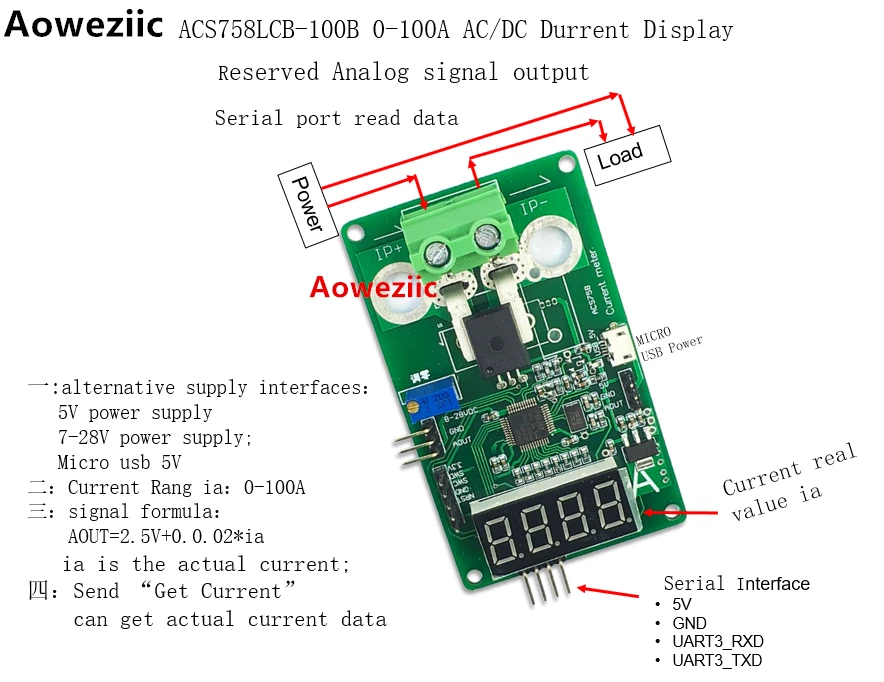 1PCS ACS758LCB-100B 0-100A AC/DC current display meter ACS758LCB-100B-PFF-T