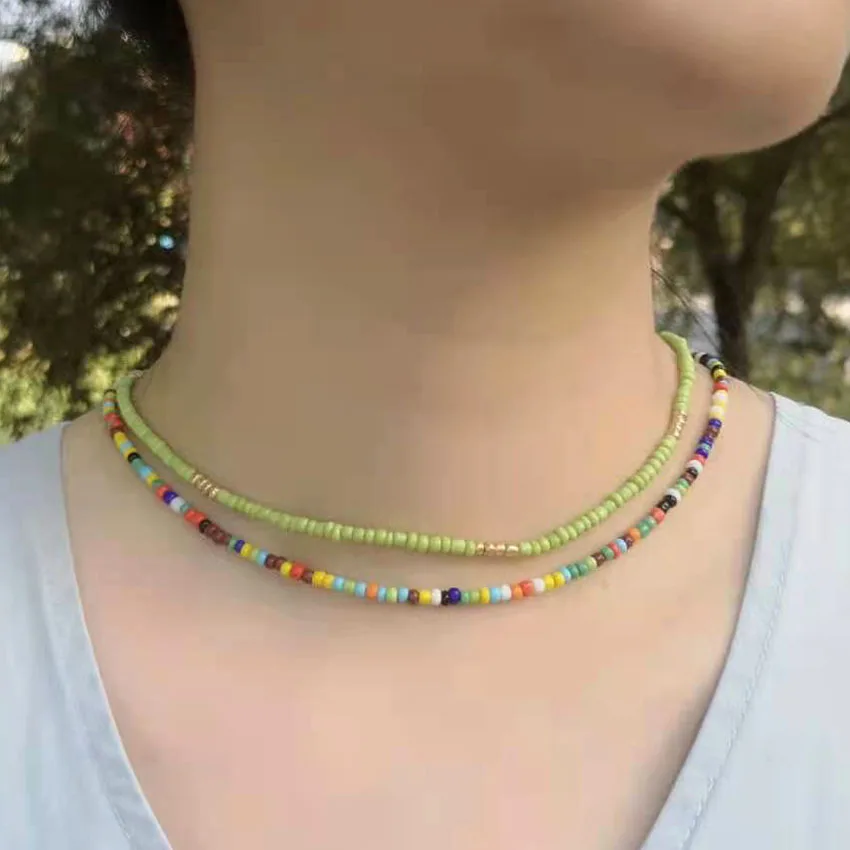 2021 New Beads Choker Collar Charm Colorful Handmade Boho Beaded Short Statement Necklaces Jewelry For Women