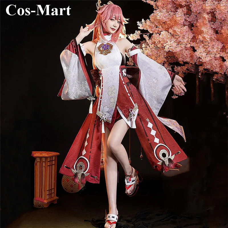 Cos-Mart Game Genshin Impact Yae Miko Cosplay Costume Fashion Sweet Uniforms Full Set Activity Party Role Play Clothing S-XL