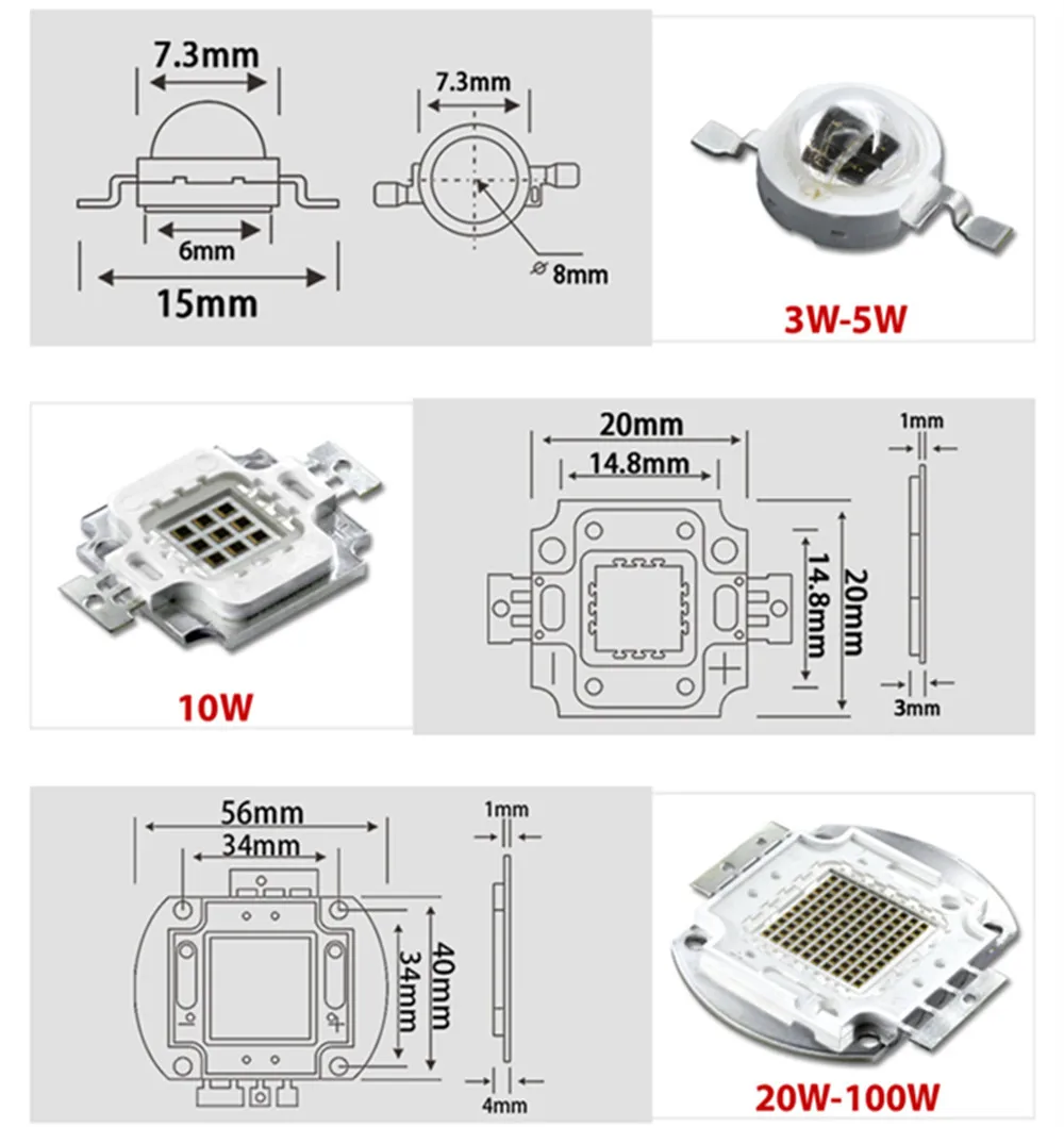 A espiga conduzida de alta potência do ir da microplaqueta integrou 730nm 850nm 940nm 3w 5w 10 20 30 50w 100 componentes altos do diodo da lâmpada da luz do emissor pow