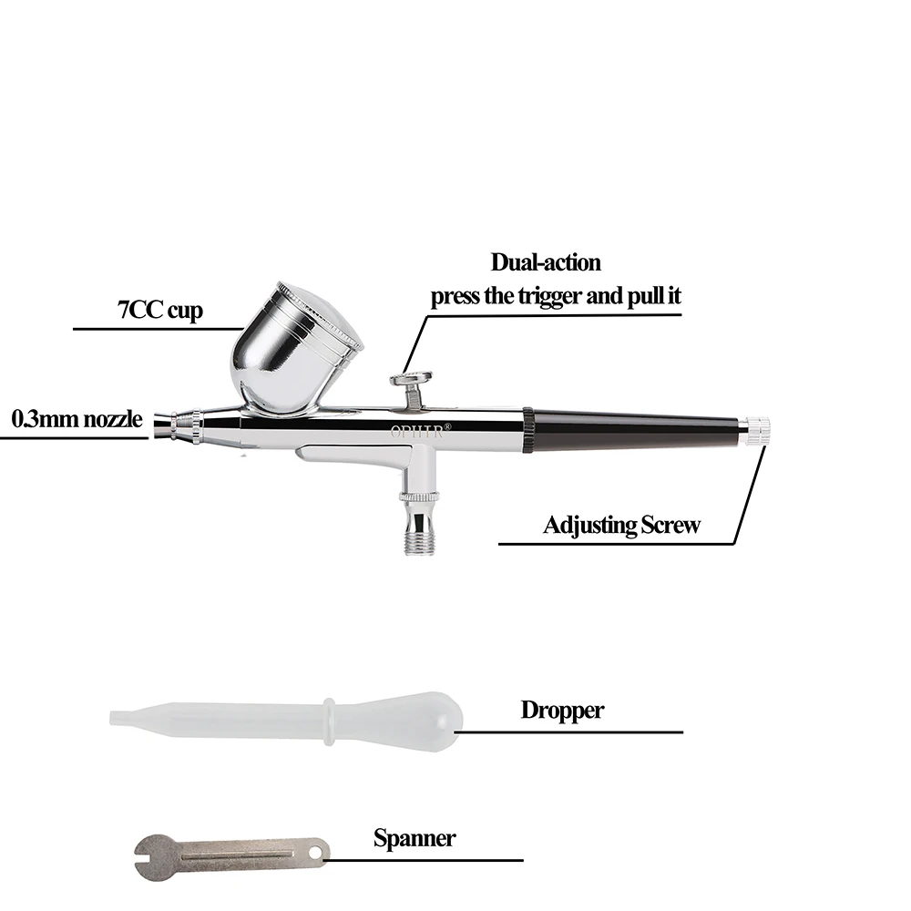 OPHIR 2 Airbrush Kit with Air Compressor Air Brush Spray Gun Paint for Nail Model Hobby Cake Decoration Body Paint_AC089+004+074