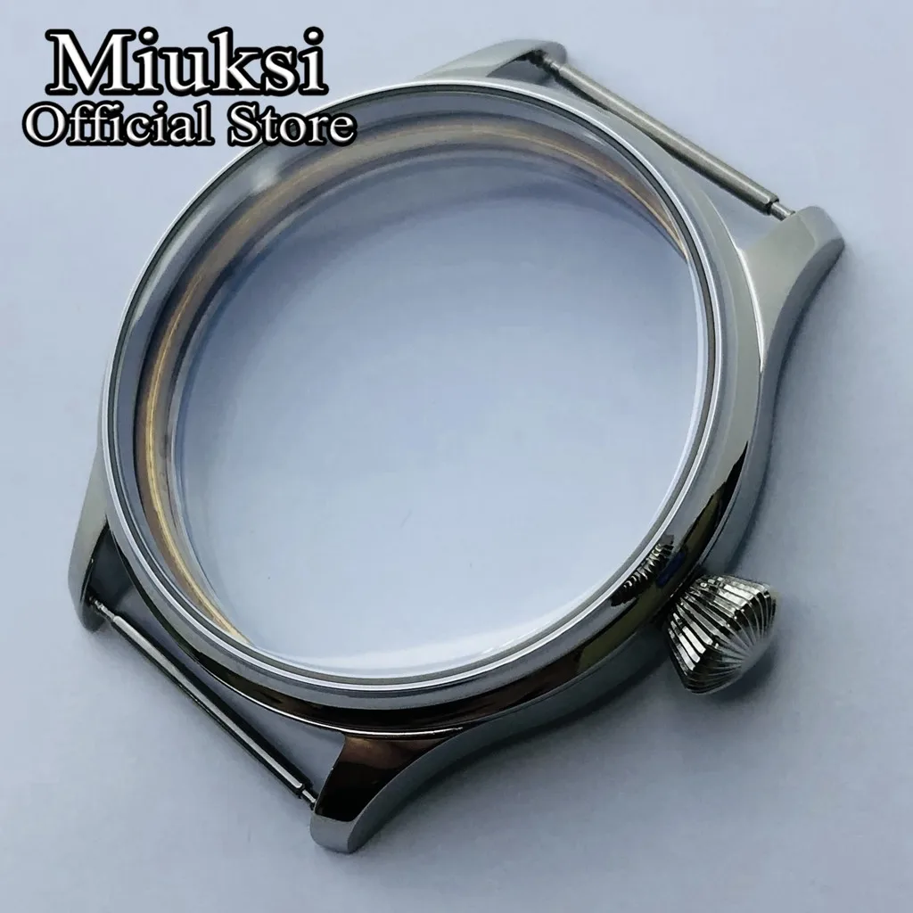 Miuksi 44mm stainless steel silver watch case fit ETA 6497 6498 Seagull ST3600 ST3620 ST36 series movement