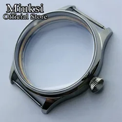 Miuksi 44mm stainless steel silver watch case fit ETA 6497 6498 Seagull ST3600 ST3620 ST36 series movement