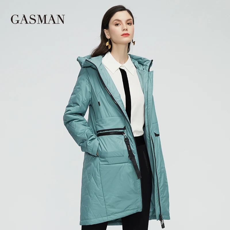 GASMAN 2022 New Spring Autumn Jacket Trench coat women long parka Thin Cotton Fashion  Warm high quality women\'s jackets 81872