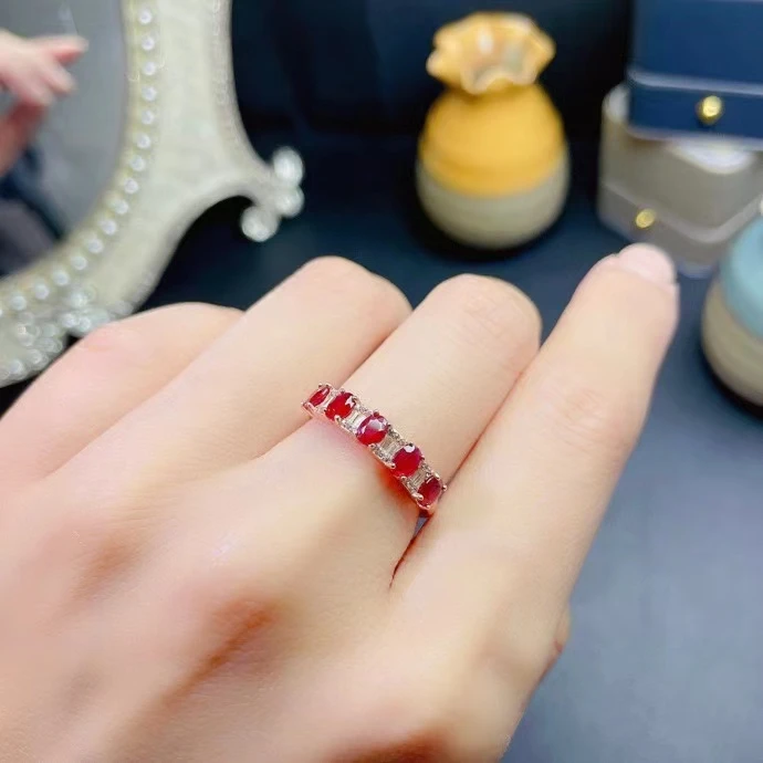 Fashion Silver Ruby Ring for Office Woman 3mm*4mm Natural Africa Ruby Silver Ring 925 Silver Ruby Jewelry Gift for Gir