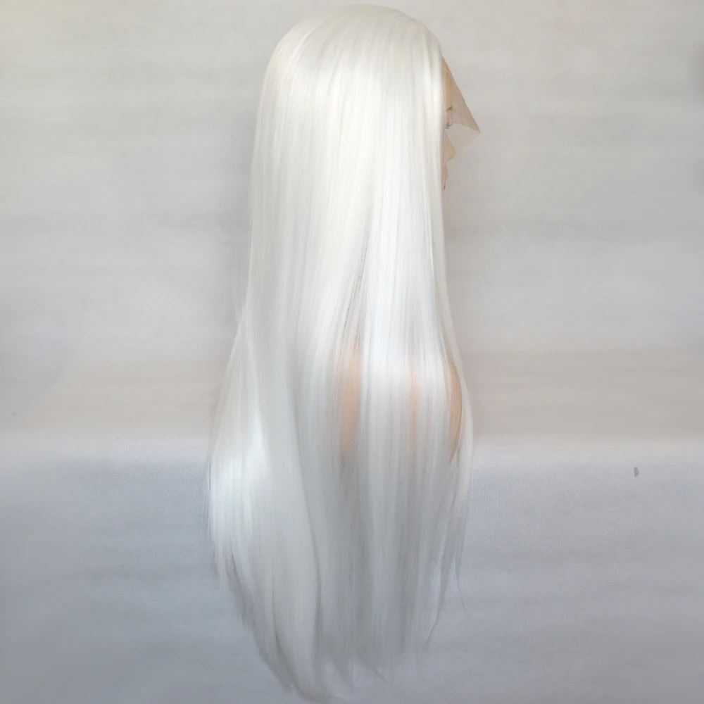 Voguequeen Platinum White Synthetic Lace Front Wig Long Straight For Women Heat Resistant Fiber Natural Hairline Cosplay Wigs