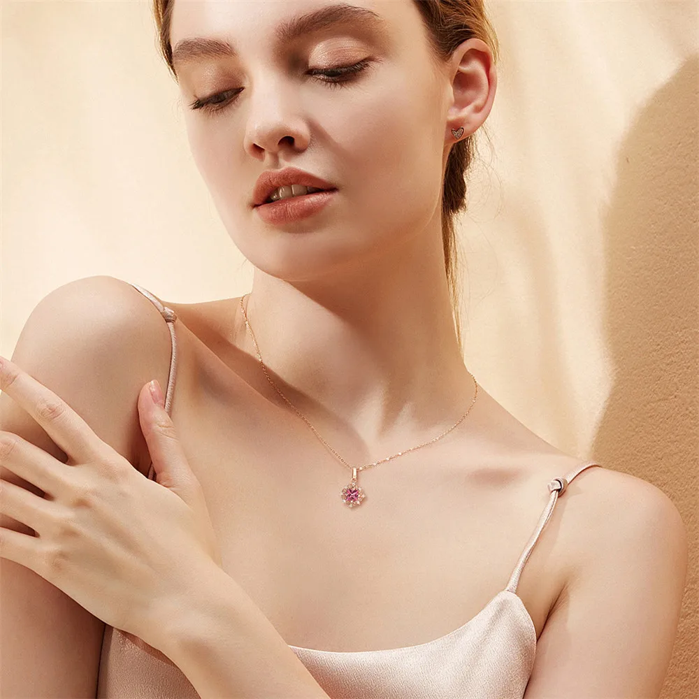 Vintage carving small Ruby gemstones red crystal pendant necklaces for women diamonds Rose gold color choker jewelry bijoux gift view 6