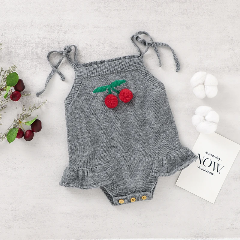 Summer Baby Bodysuit Sleeveless Newborn Girl Cherry Sling Top Fashion Ruffle Infant Children Clothing Playsuit One Piece Overall