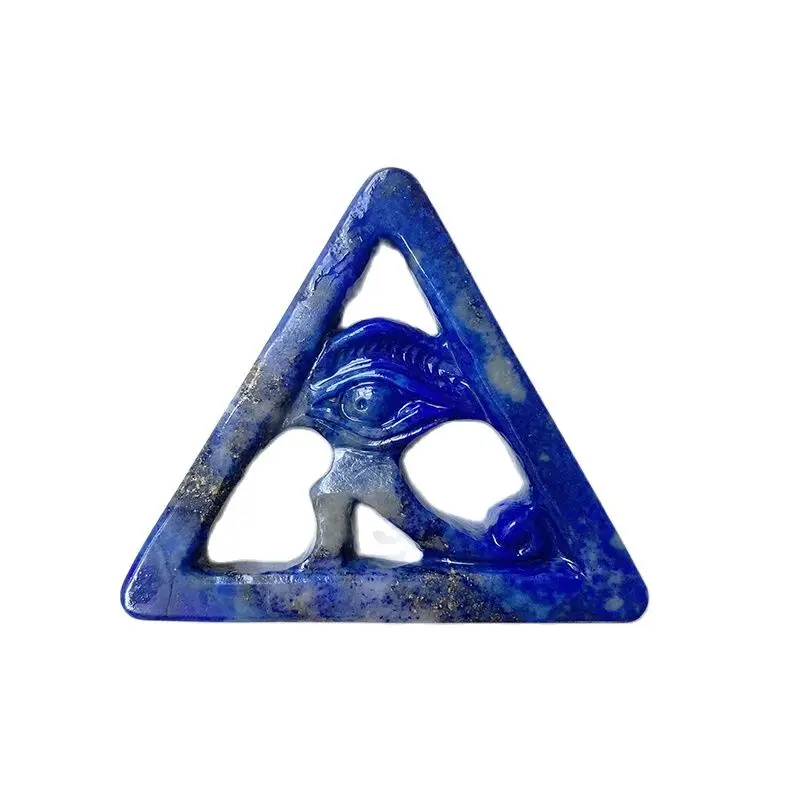 Natural  Lapis Lazuli Stone Hand Carving Eye Of The Devil Triangle Figurine Eye of Horus Egypt Protection Religious Jewelry Deco