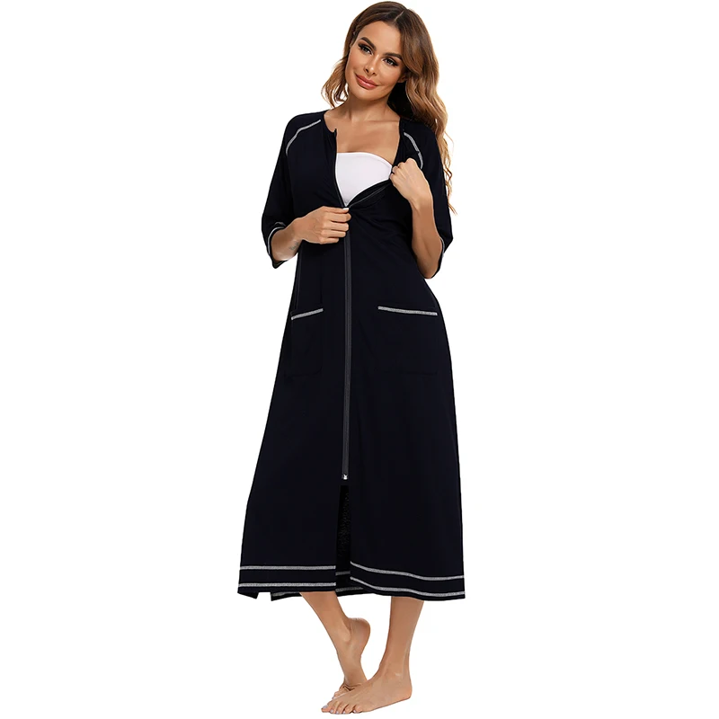 Baju Tidur Wanita Ritsleting Piyama Baju Hamil 3/4 Lengan Baju Tidur Menyusui Bayi Menyusui Gaun Kehamilan Пихаа Ллопок