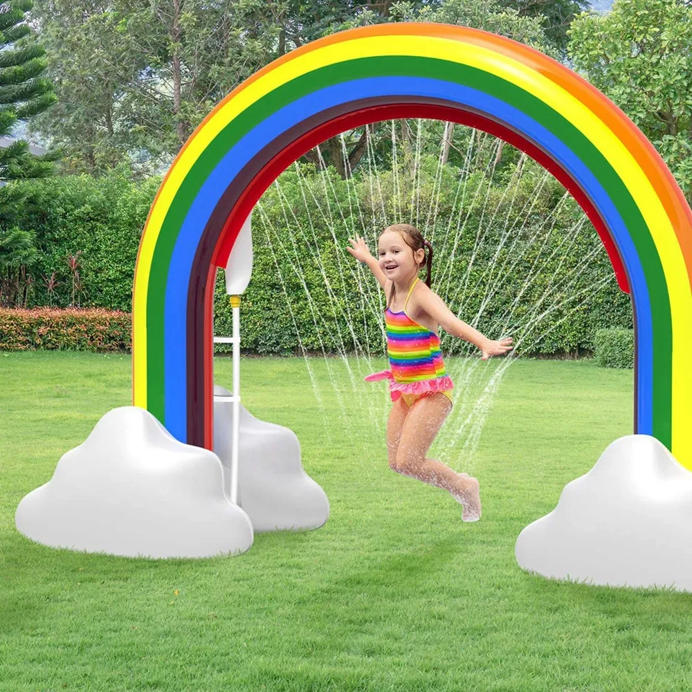 2022 New Outdoor Lawn Beach Sea Inflatable Rainbow Arch Water Spray Kids Sprinkler Play Toys Air Matress Summer Pool