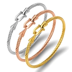 Fashion Jewelry Rose gold Silver Color Cuff Bracelets Charm Stainless Steel Thin Cable Wire Pulseira Jewelry Bracelets For Women