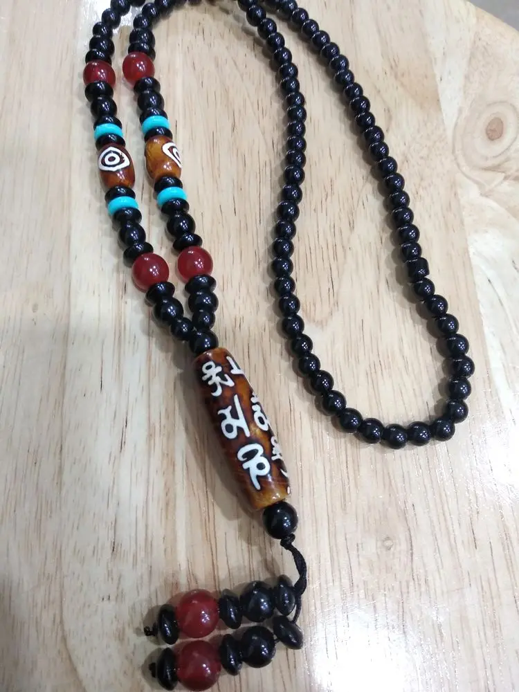 Magical Tibet Dzi Bead Amulet Pendant The Six Syllable Mantra Eyes Bead Hanging Agate Necklace Bless