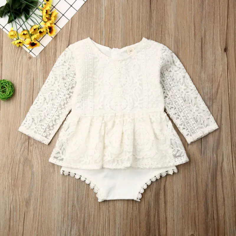 Newborn Infant Baby Girls Long Sleeve Lace Tutu Dress Bodysuit Outfits Cute Lovely Girls One Piece Clothes