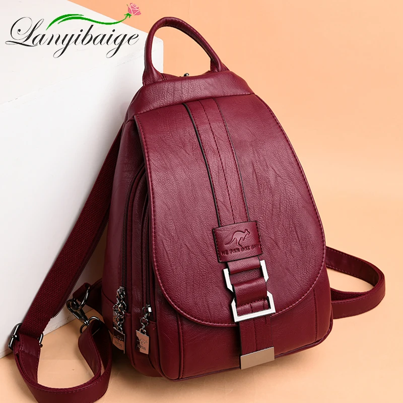 

Women Leather Backpacks Female Shoulder Bag Sac a Dos Travel Back Pack Ladies Bagpack Mochilas School Bags For Teenage Girls