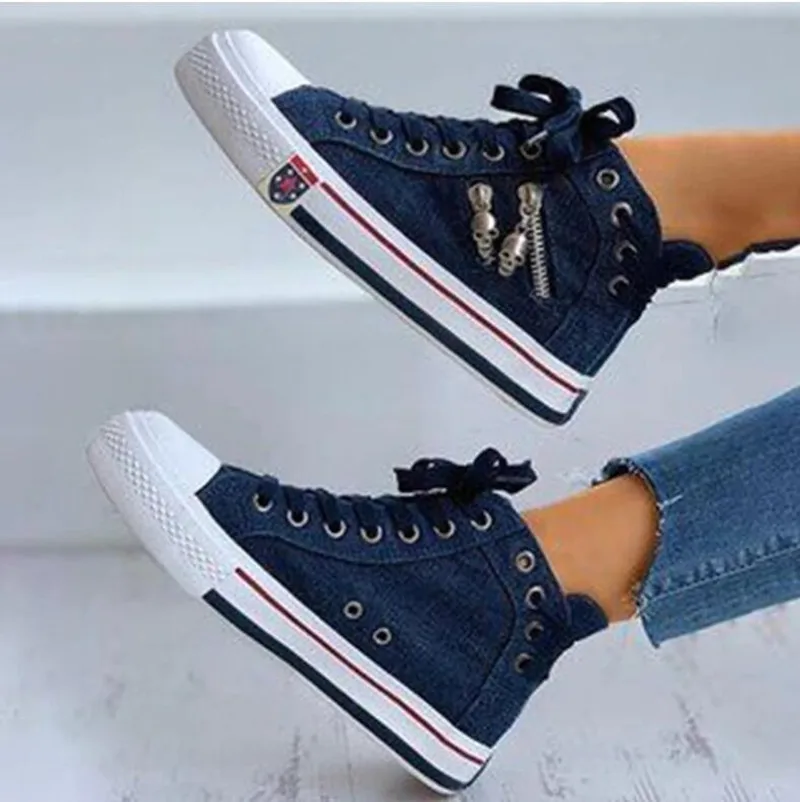 Spring/Autumn Casual Shoes Trainers Walking Skateboard Lace-up Shoes Femmes Women Fashion Sneakers Denim Canvas Shoes