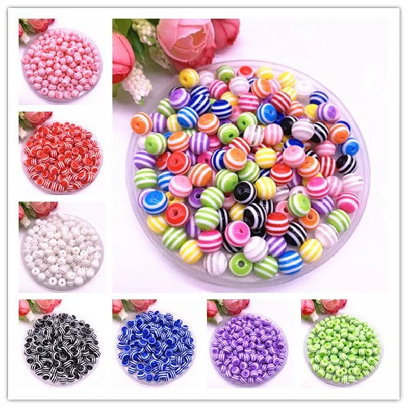 6/8/10/12mm Round Resin Beads Stripe Spacer Beads for Jewelry Making Children Handcraft Department DIY Bracelet Accessories #13