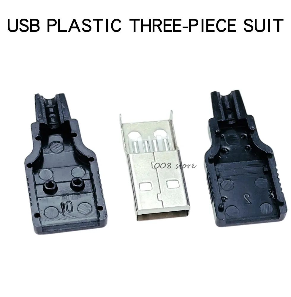 New 10pcs Type A Male USB 4 Pin Plug Socket Connector With Black Plastic Cover