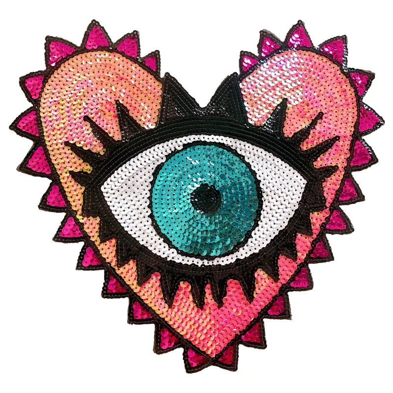 1 Pcs Sequins patch,Fashion Coat Patch, Heart-shaped Eyes Sequins patch, Embroidery Clothing Accessories Embroidery Patches