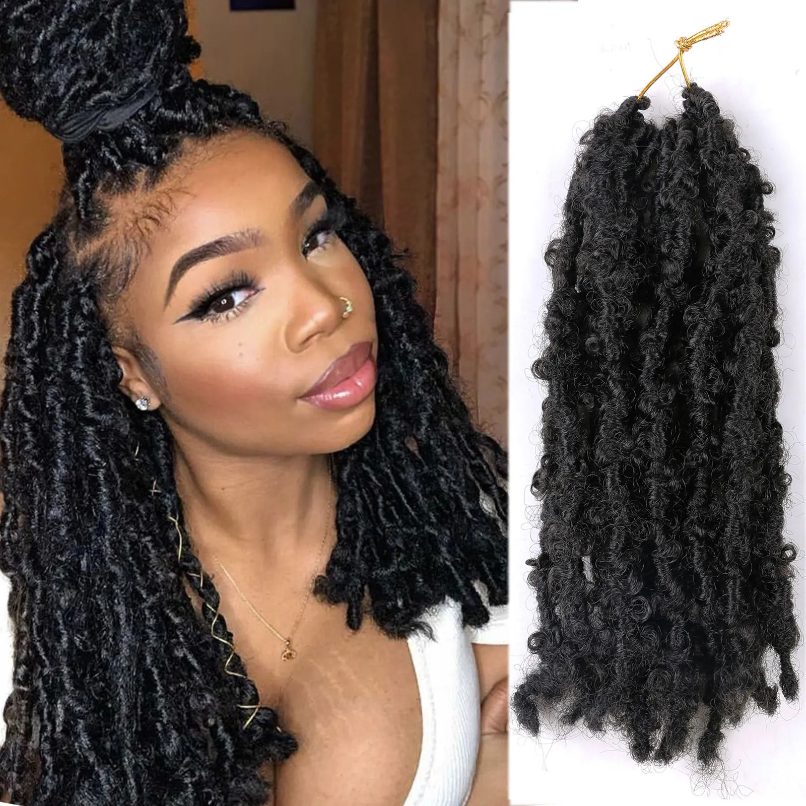 Short Butterfly Faux Crochet Hair For Black Women 12 Inch Boho Distressed Bob Locs Crochet Braids By Flyteng