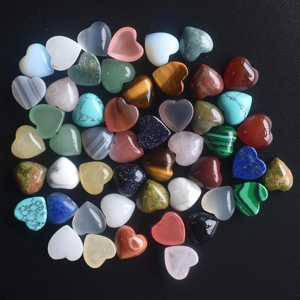 

2020 new top quality Assorted natural stone heart shape cab cabochons beads for jewelry making 10mm wholesale 50pcs/lot free