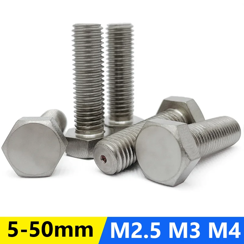 

50PCS DIN933 Titanium Hex Head Screw Ti Bolts GR2 Anti Acid Corrosion M2.5 M3 M4*5/6/8/10/12/15/20/25/30/35/40/45/50