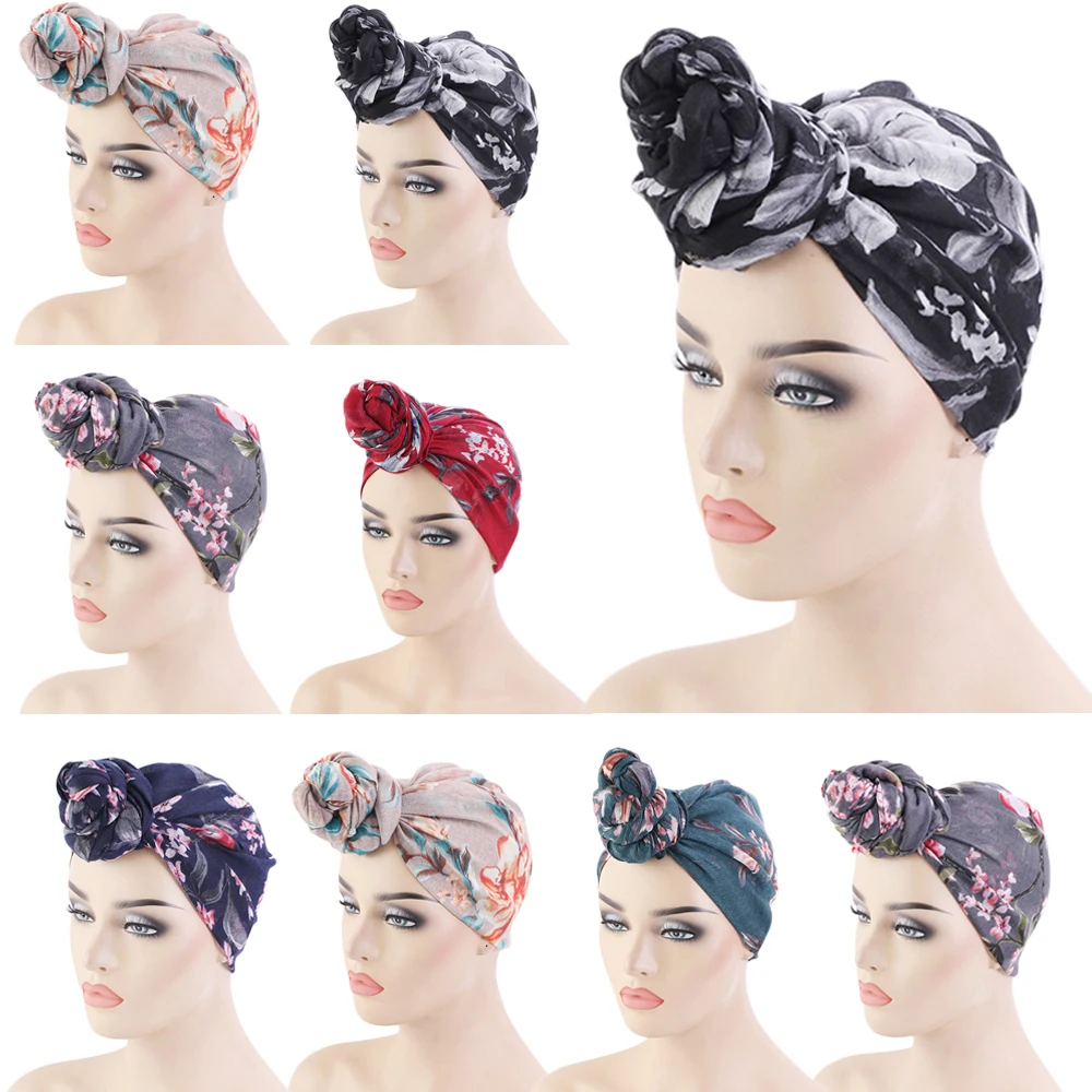 Turbante elástico para mujer, Hijab bohemio, nudo de envoltura para la cabeza, turbante africano, accesorios para el cabello para mujer, sombrero de la India, gorro de quimio