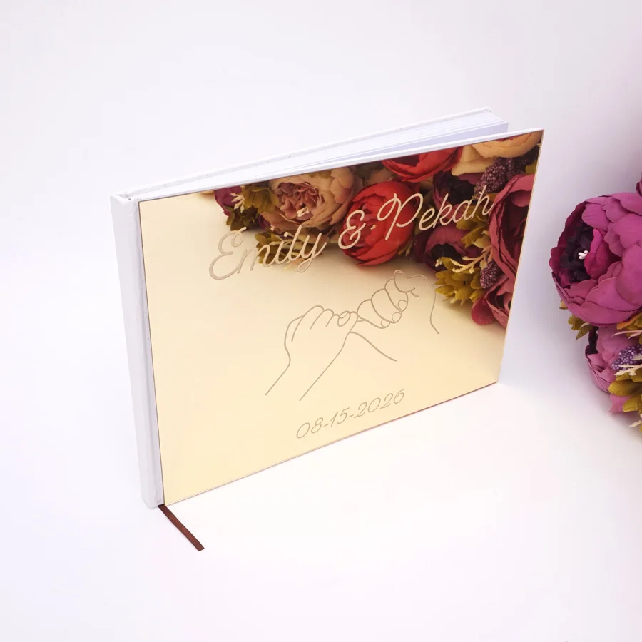 

25*18cm Personalized Couple Engagement Acrylic Cover Marriage Guestbook Custom Names And Date Wedding Birthday Commemorate Gift