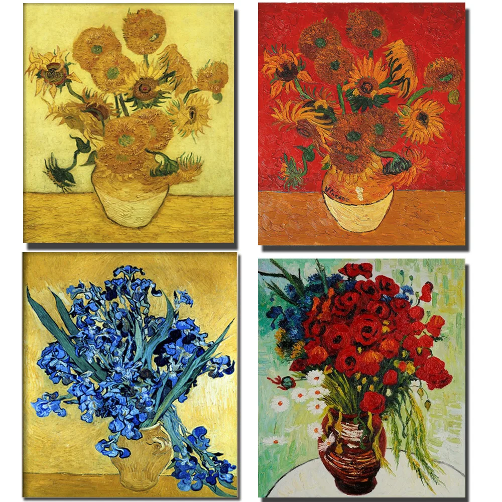 

High Quality Canvas Art Vincent Van Gogh Famous Flower Paintings Handmade Sunflowers Iris Modern Artwork Dining Room Wall Decor