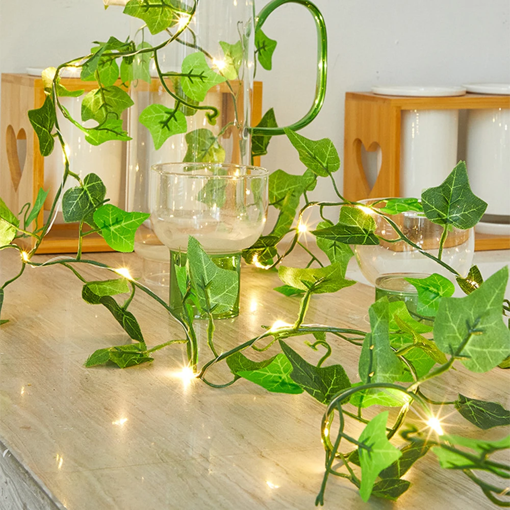 Solar Powered Artificial Plant Ivy Vine String Lights 50/100leds Creeper Green Leaf Lamp for Wedding New Year Party Patio Decor