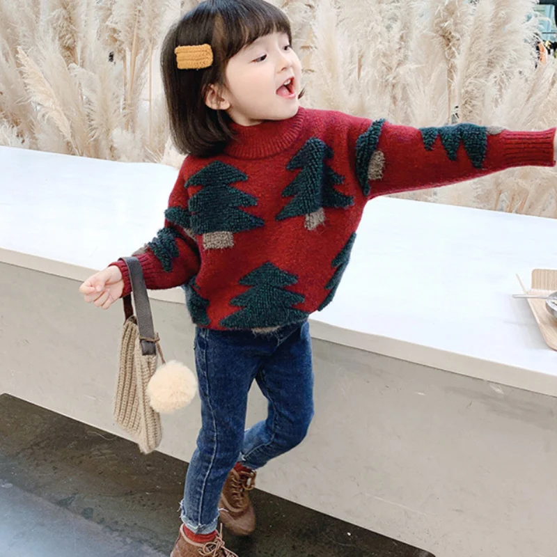 Girls Sweater Baby's Coat Outwear 2022 Sweet Plus Velvet Thicken Warm Winter Autumn Knitting Scoop Jacket Children's Clothing