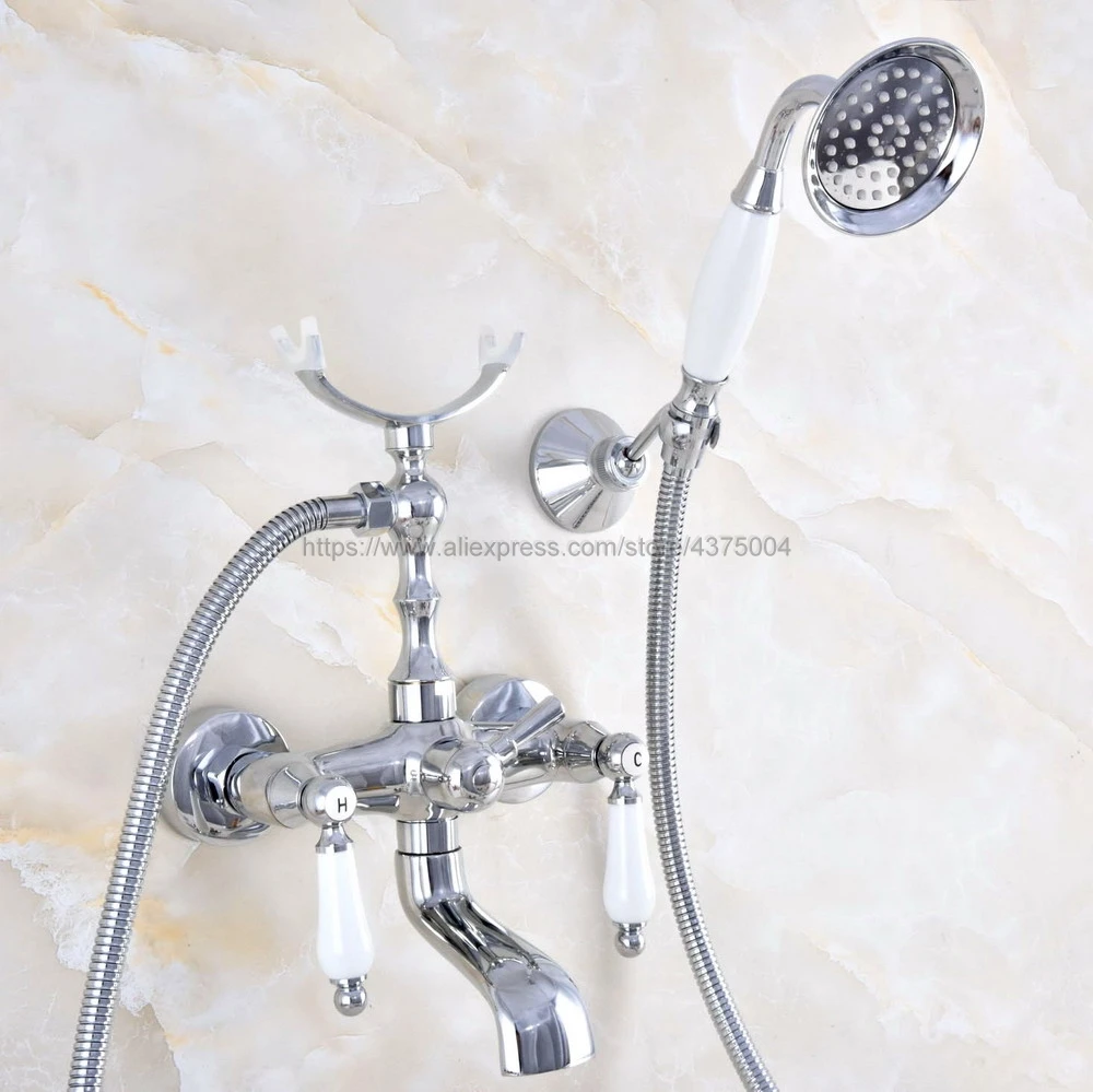 

Polished Chrome Bathroom Tub Faucet Telephone Style Bathroom Bathtub Wall Mounted With Handshower Swive Tub Spout Nna702